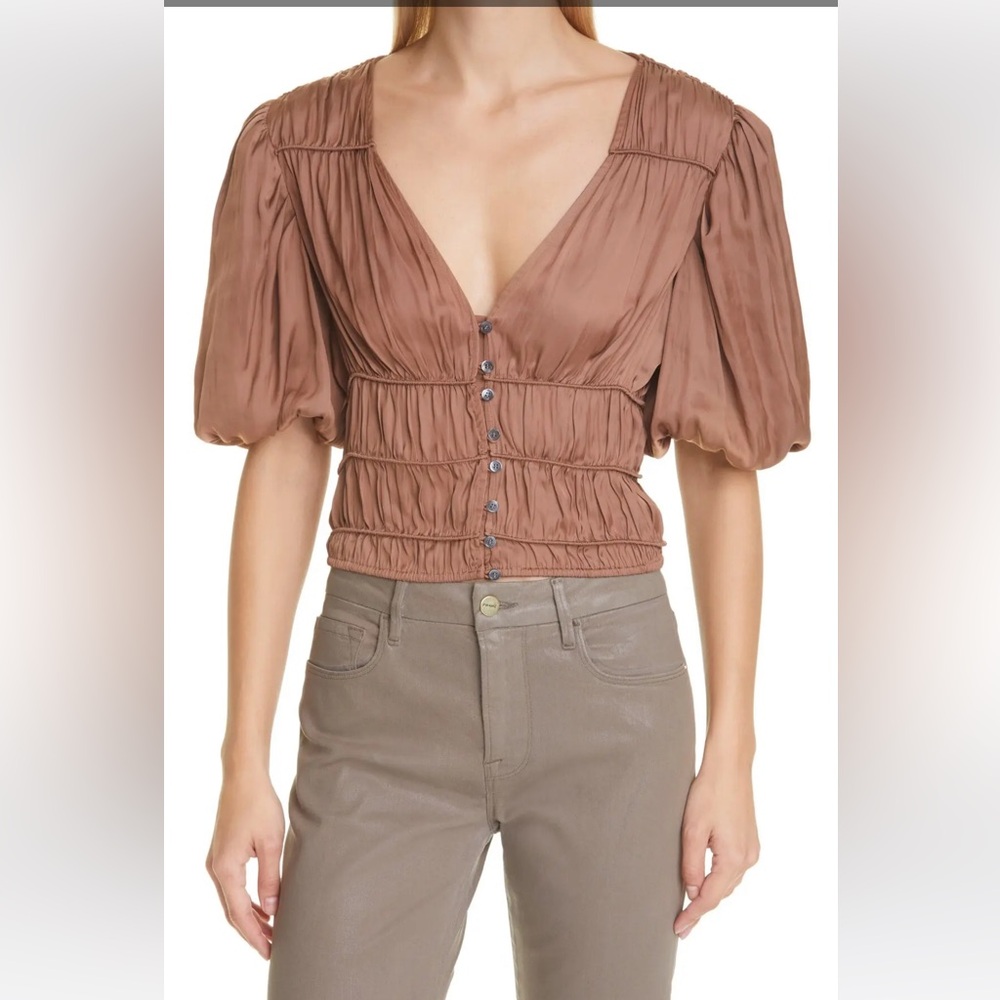 NWOT Frame Julianne Puff Sleeve Crop Blouse SZ M
